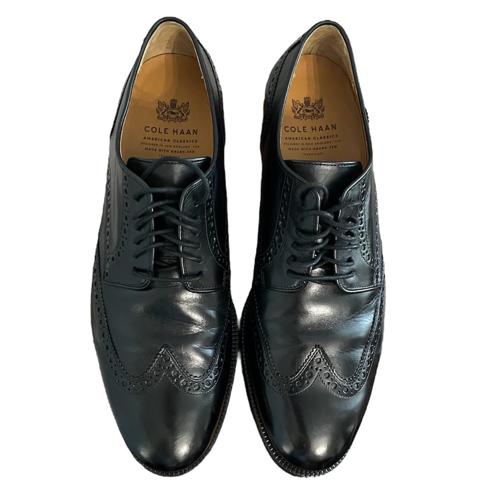Cole Haan Leather Modern Classic Wingtip Oxfords 10D - Black